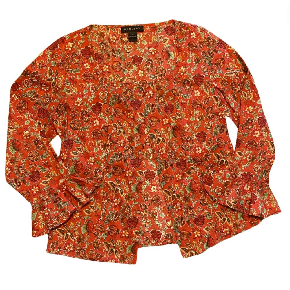 Women's Floral Western Blouse 100% Cotton Size 10